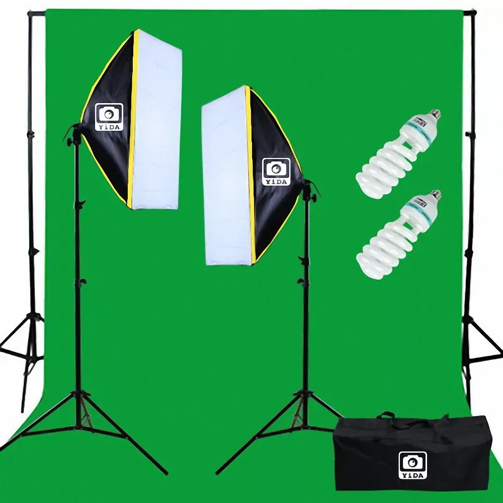 【YIDA】簡易個人攝影棚組(攝影燈 背景架 綠色背景布)