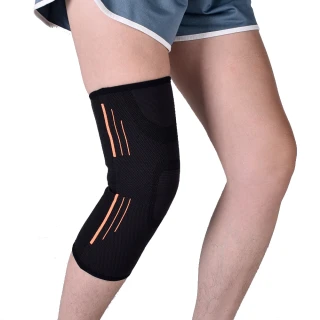 【Leader X】透氣加壓 運動壓縮護膝腿套 黑橘(XW-05 德國3D針織 高彈透氣 1只入)