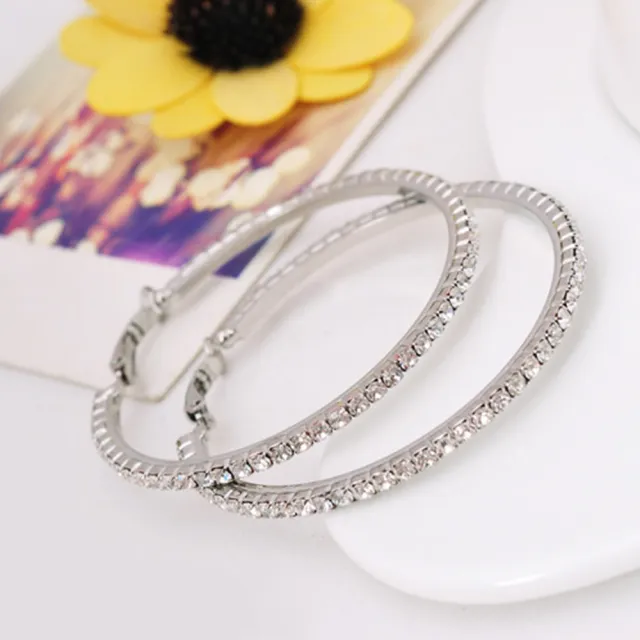 【Emi 艾迷】韓系925銀針閃亮華麗鋯石圈圈耳環