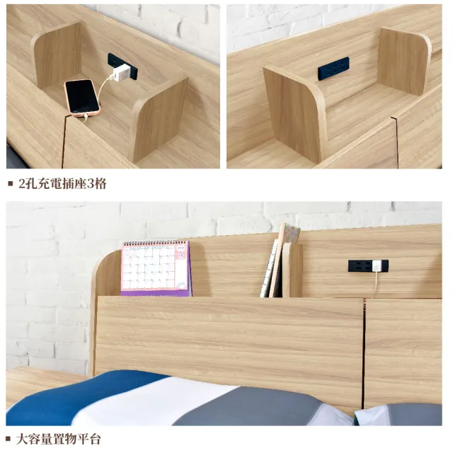 【IHouse】Ihouse-米洛 日系插座收納床頭+床底+獨立筒三件組 雙人5尺