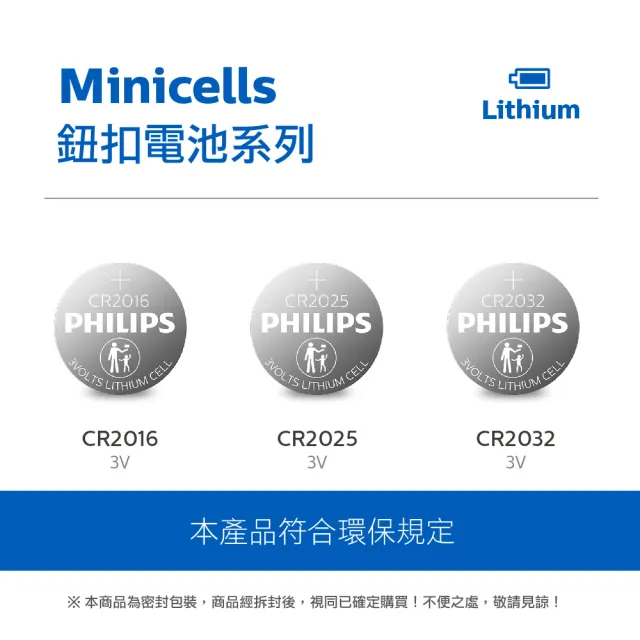 【Philips 飛利浦】鈕扣型鋰電池CR2016(5入)