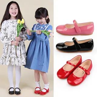 【Paperplanes】正韓製。兒童款漆皮魔鬼氈黏扣帶圓頭娃娃鞋/正常版型(7-9010共3色/現貨)出清品