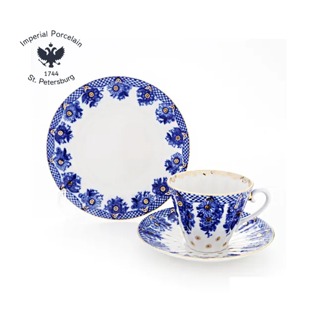 【Imperial Porcelain】俄羅斯22K金皇家金點3件組--花籃盛景系列(精緻禮品組)