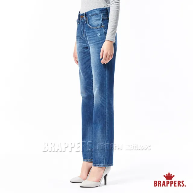 【BRAPPERS】女款 Boy friend系列-中高腰寬版直筒褲(藍)