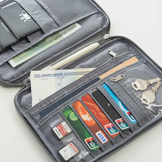 【Leslie】雙外層口袋護照包 機票手機收納 三拉鍊袋大容量 出國護照證件夾 旅遊收納包 SIM卡 記憶卡 筆