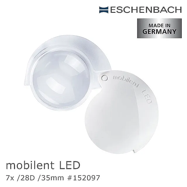 【Eschenbach】7倍/28D 德國製LED攜帶型非球面高倍放大鏡 152097(高清晰 出門好攜帶 低視力輔具)