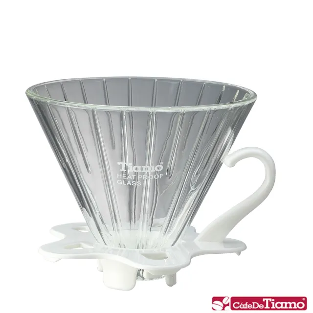 【Tiamo】V02 可拆式玻璃咖啡濾杯組-直線紋-附量匙-五色(HG5359)