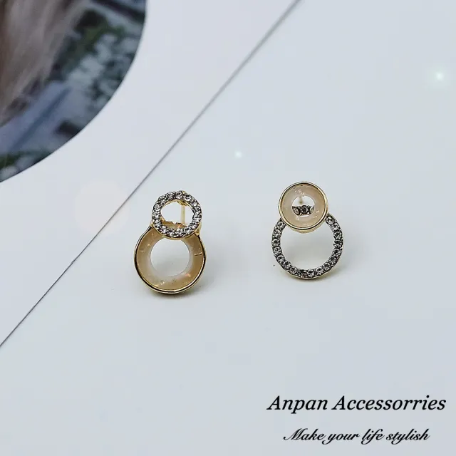 【Anpan】925銀針韓東大門彩色百搭鑽石水晶圓球不對稱耳環