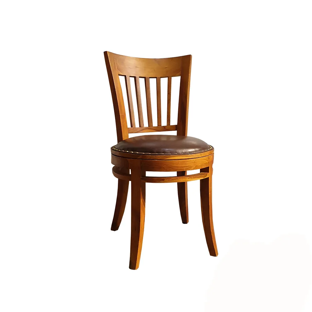 【吉迪市柚木家具】柚木全牛皮圓形坐墊休閒椅/餐椅 PP558BSL(客廳 椅子 靠背 原始紋理 森林自然系 簡約)