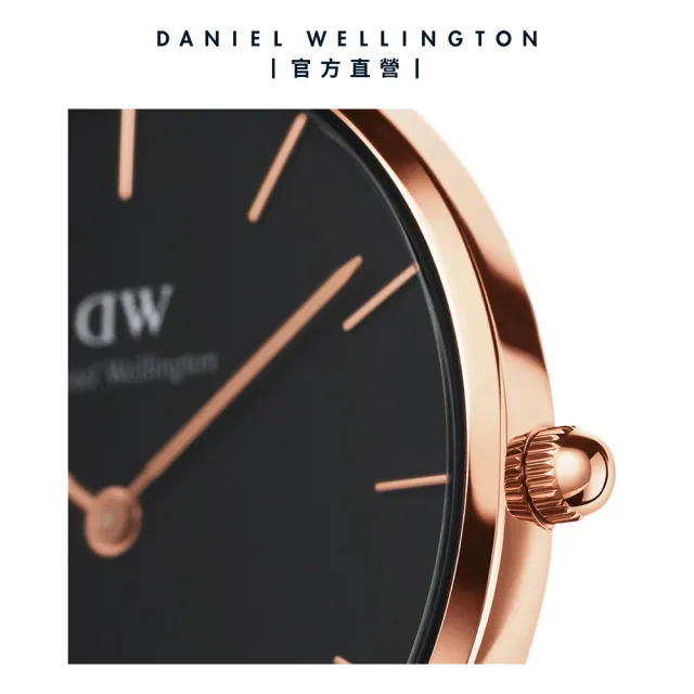 【Daniel Wellington】DW 手錶 Petite Cornwall 32mm寂靜黑織紋錶-玫瑰金框(DW00100215)