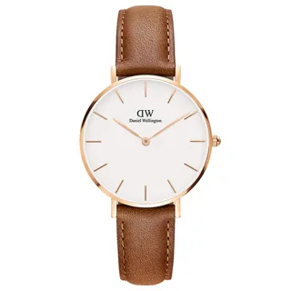 【Daniel Wellington】DW 手錶  Petite Durham 32mm淺棕色真皮皮革錶-玫瑰金框(DW00100172)