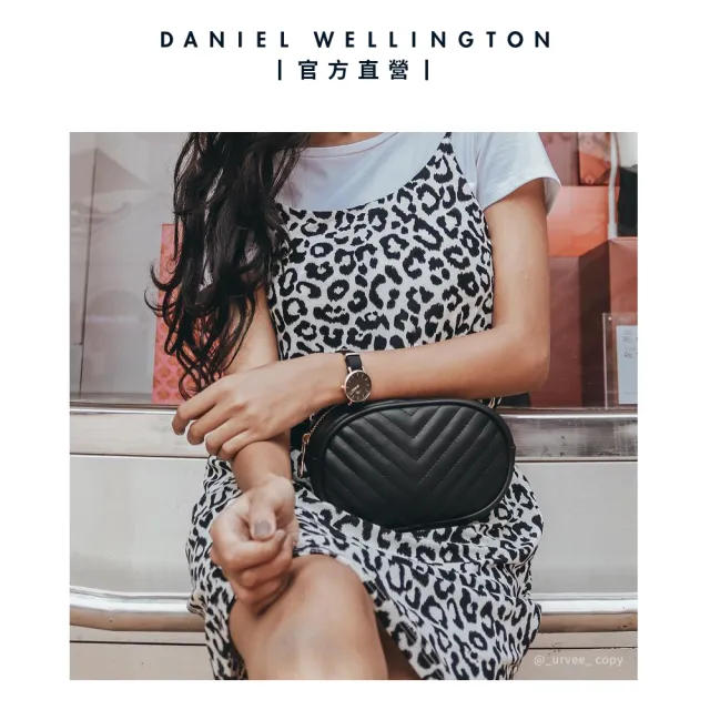 【Daniel Wellington】DW 手錶  Petite Cornwall 28mm寂靜黑織紋錶-玫瑰金框(DW00100247)