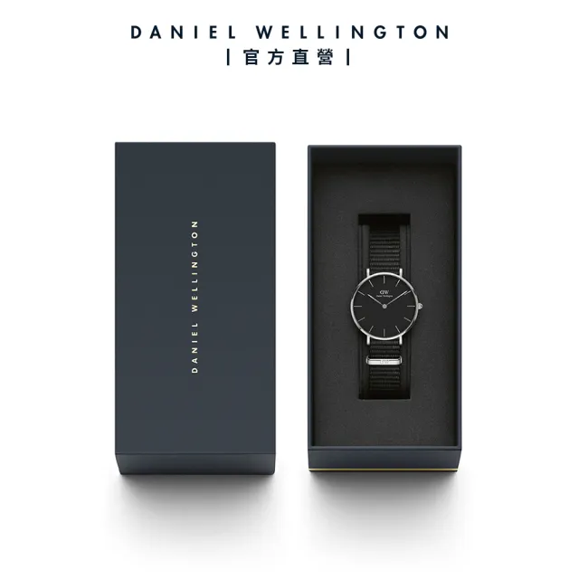 【Daniel Wellington】DW 手錶 Petite Cornwall 32mm寂靜黑織紋錶 絕版-銀框(DW00100216)