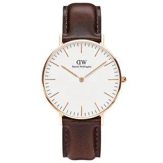 【Daniel Wellington】DW 手錶  Classic Bristol 36mm深棕真皮皮革錶-玫瑰金框(DW00100039)