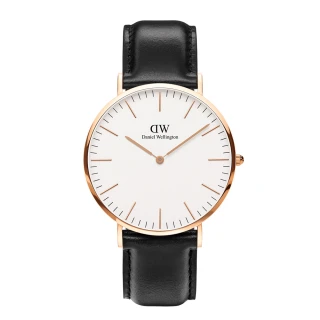 【Daniel Wellington】DW 手錶  Classic Sheffield 40mm爵士黑真皮皮革錶(DW00100007)