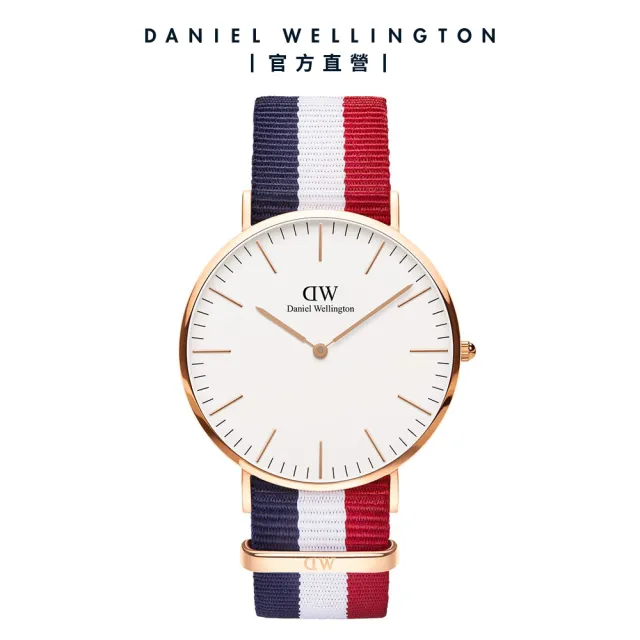【Daniel Wellington】DW 手錶  Classic Cambridge 40mm藍白紅織紋錶-玫瑰金框(DW00100003)