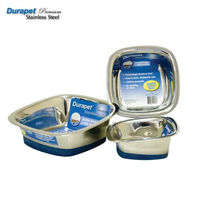 【Durapet】不鏽鋼防滑方型寵物碗〈L〉（DU-10369）(寵物食碗)