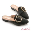 【amai】時尚金屬釦尖頭低跟穆勒鞋 懶人鞋 穆勒鞋 平底鞋 休閒鞋 低跟鞋 大尺碼 SP9-1BK(黑色)