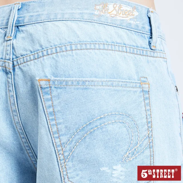 【5th STREET】男手工補釘牛仔短褲-漂淺藍