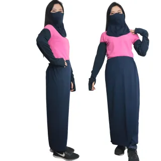 【OMAX】透氣防曬袖套 +防曬裙+護頸口罩-藍色(3件組合-速)