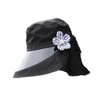【Cute ii Lady】可愛花朵裝飾抗UV大帽檐外出防曬遮陽帽(黑)