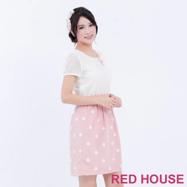 【RED HOUSE 蕾赫斯】蕾絲拼接波卡點點洋裝(粉色)