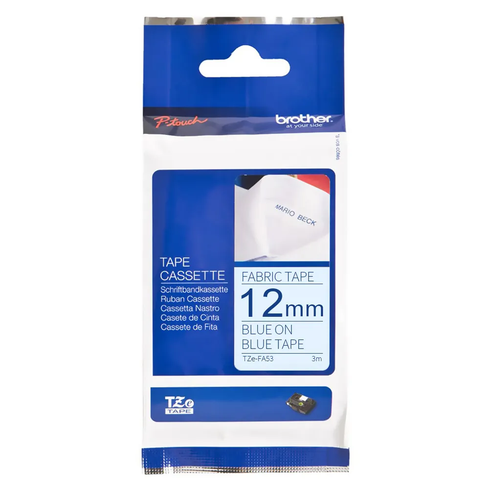 【brother】TZe-FA53 原廠燙印布質標籤帶(12mm  粉藍布藍字)