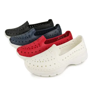 【Pretty】台灣製女款套入式輕量洞洞防水厚底休閒鞋/雨鞋(紅色、白色、黑色)