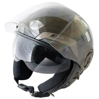 THH勇氣可掀式雙鏡片半罩安全帽T314A-黑白+免洗內襯套6入