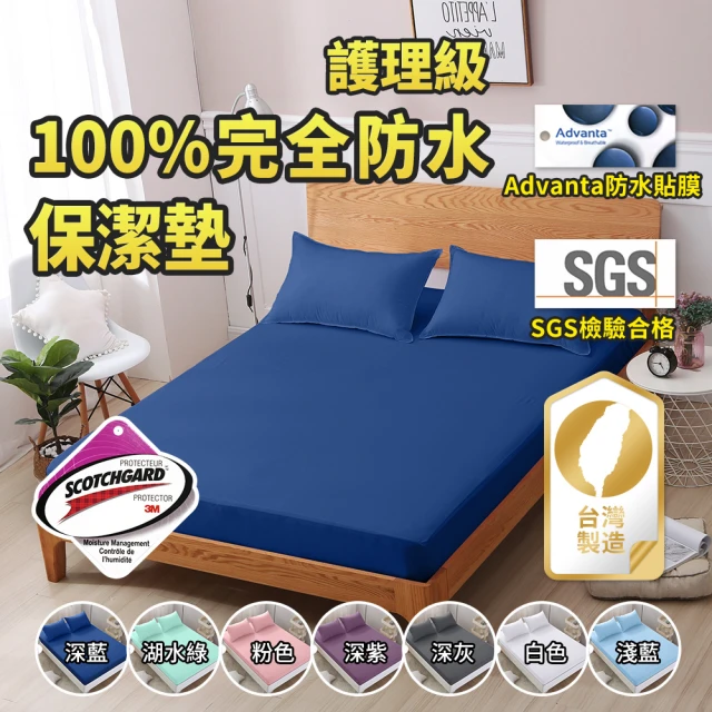 【藍貓BlueCat】護理級100%完全防水保潔墊+雙面防水枕套組(台灣製造 採用3M吸濕排汗技術處理)