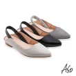 【A.S.O 阿瘦集團】時尚流行 健步美型個性後拉帶低跟穆勒鞋(黑漆皮)