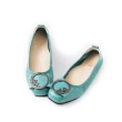 【ALAIN DELON 亞蘭德倫】甜美環飾真皮娃娃鞋A79108(3色  綠色  黑色  米色)