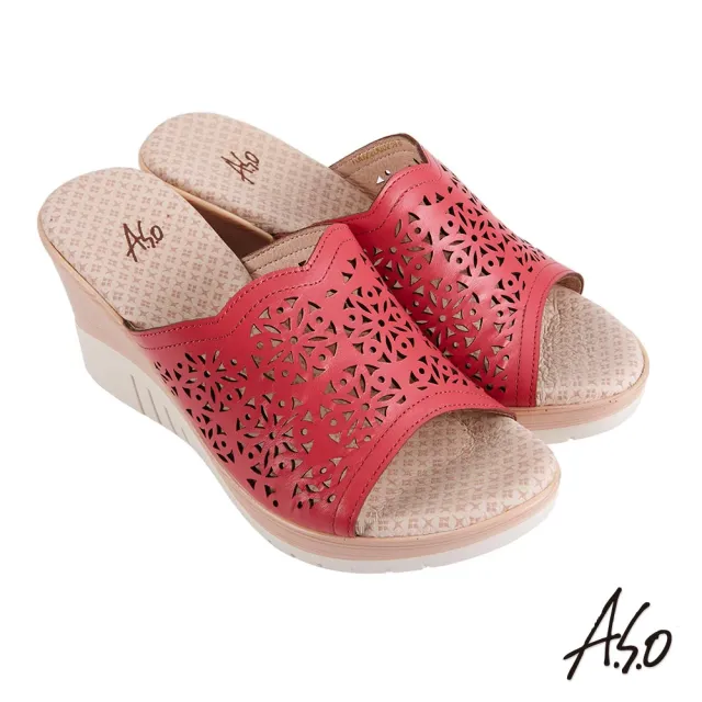 【A.S.O 阿瘦集團】機能休閒 厚底美學沖孔設計楔型涼拖鞋(正紅)