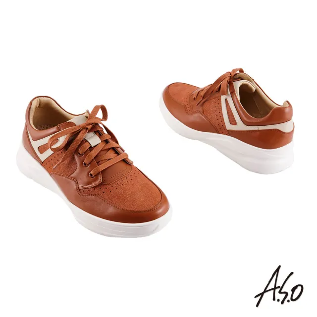 【A.S.O 阿瘦集團】機能休閒 輕量抗震編織紋綁帶休閒鞋(茶色)