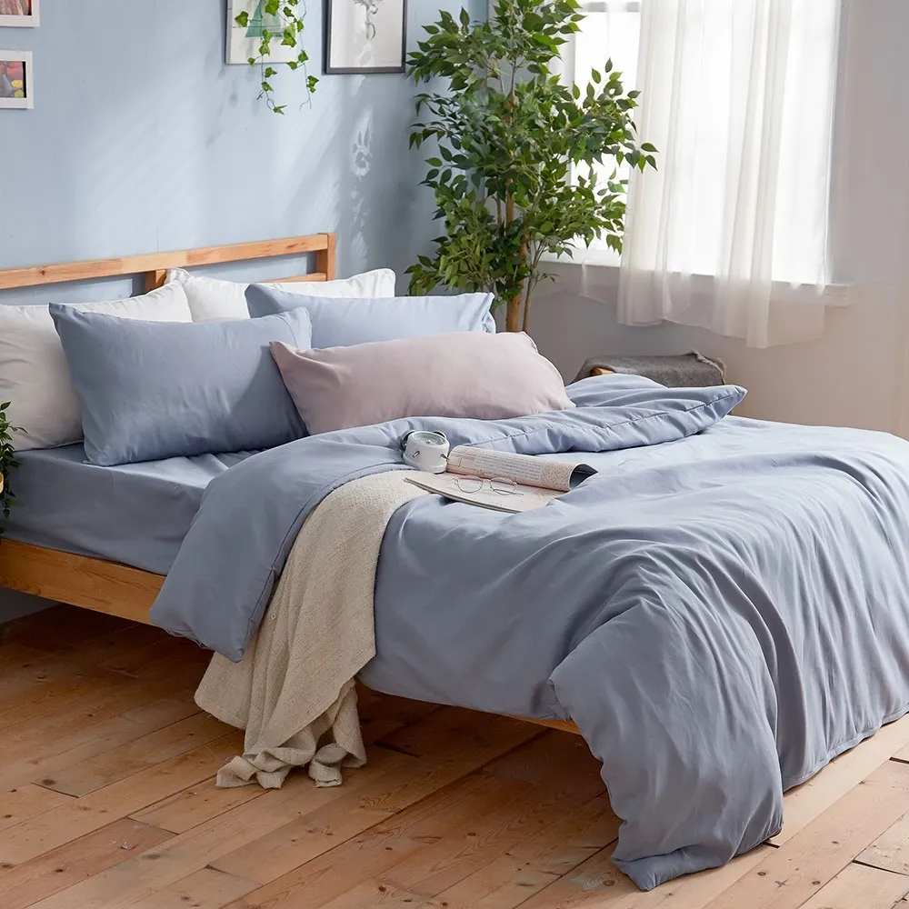 【DUYAN 竹漾】芬蘭撞色設計-雙人加大四件式舖棉兩用被床包組-愛麗絲藍 台灣製