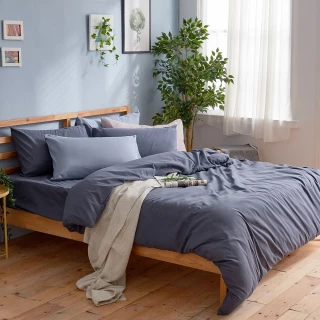 【DUYAN 竹漾】芬蘭撞色設計-雙人加大四件式舖棉兩用被床包組-靜謐藍 台灣製