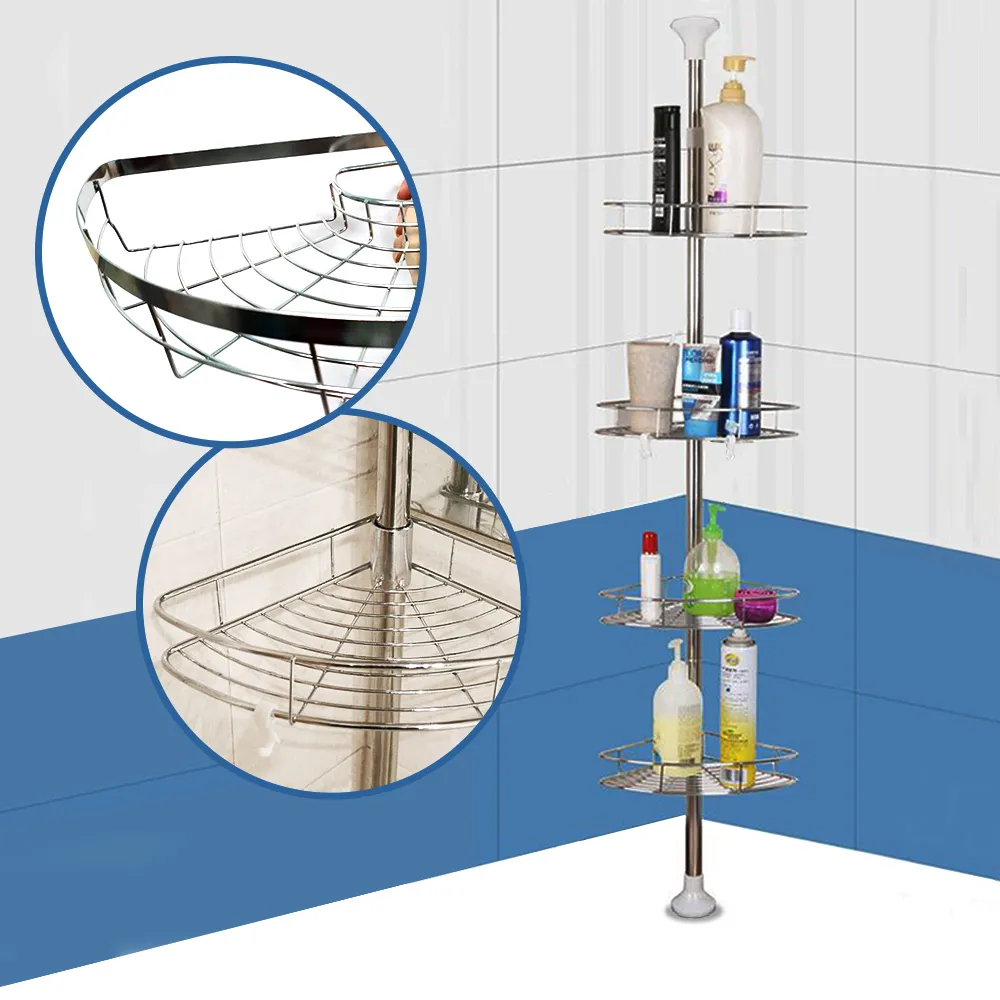 【VENCEDOR】不銹鋼超耐重頂天立地衛浴置物架(四層 廚房置物架 層架 牆角收納-1入組)