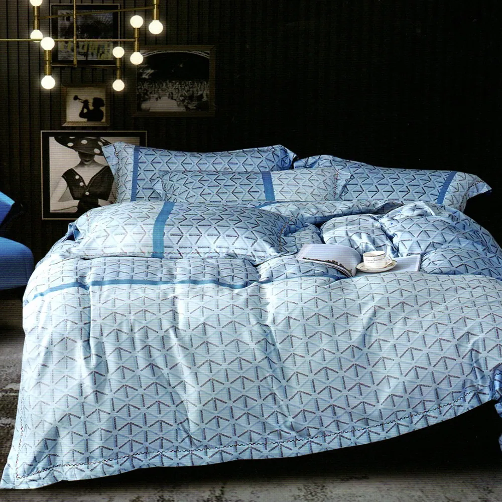 【貝兒居家寢飾生活館】100%天絲四件式兩用被床包組 印象北歐藍(特大)