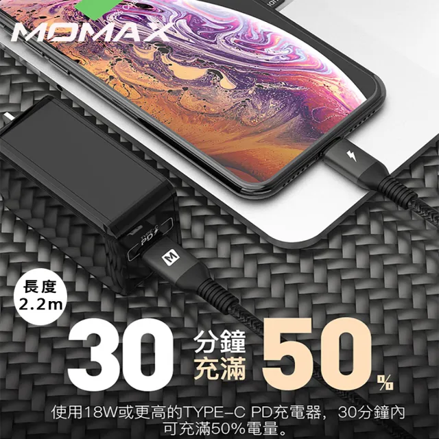 【Momax】Elite Link Lightning to Type-C 傳輸線DL32-2.2m