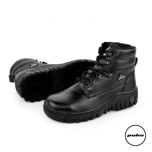 【PUHU 彪琥】高筒工作安全鞋 - 男款荔紋黑(100%MIT台灣製 鋼頭鞋 工作鞋 防護鞋 安全鞋)