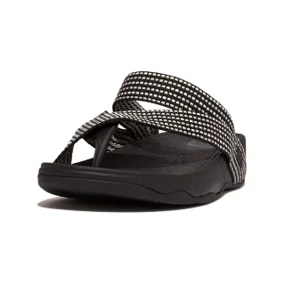 【FitFlop】SLING WEAVE TOE POST織帶夾腳涼鞋-男(黑白色)