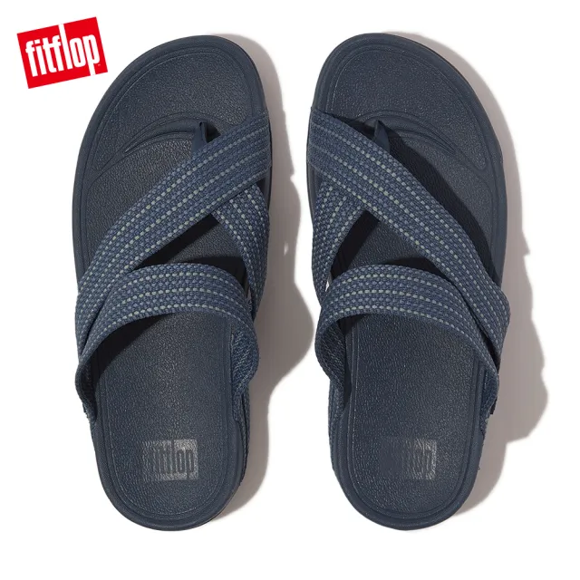 【FitFlop】SLING WEAVE TOE POST織帶夾腳涼鞋-男(藍綠黑灰色)