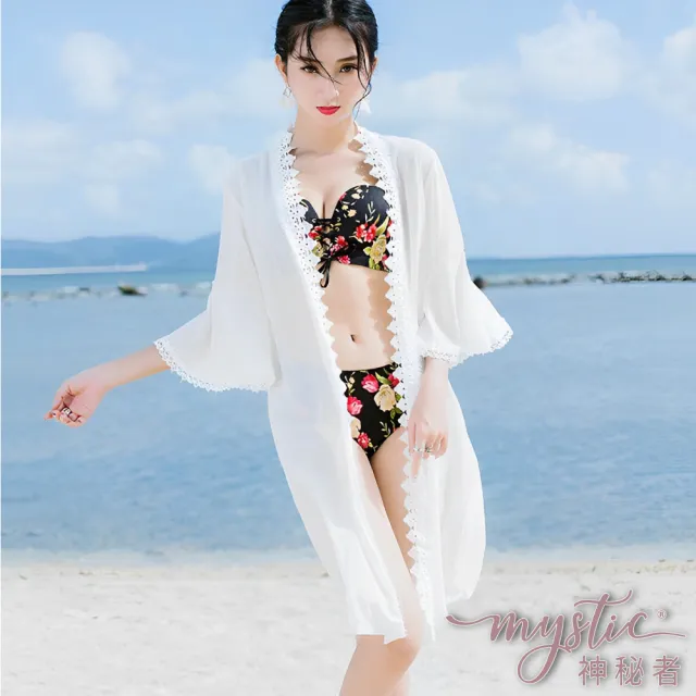 【TING BRA 婷姐內衣】女泳裝 罩衫 短袖蕾絲花邊中長板開衫防曬罩衫(白色 均碼M/L適穿)