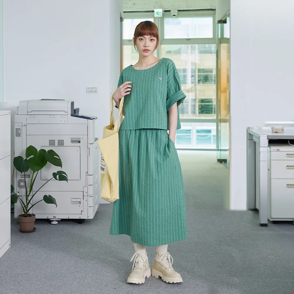 【gozo】方格泡泡布兩件式裙子套裝(綠色)