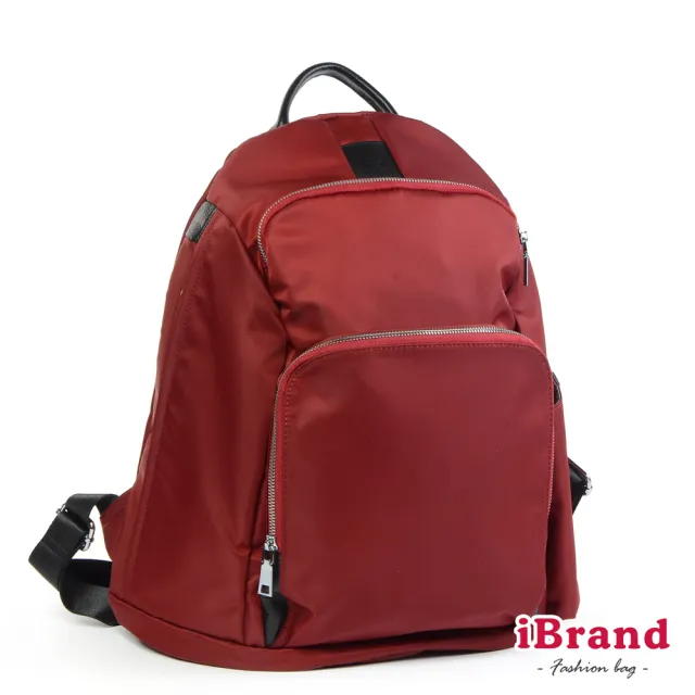 【iBrand】雙11 率性時尚後開式防盜尼龍後背包-L(酒紅色)