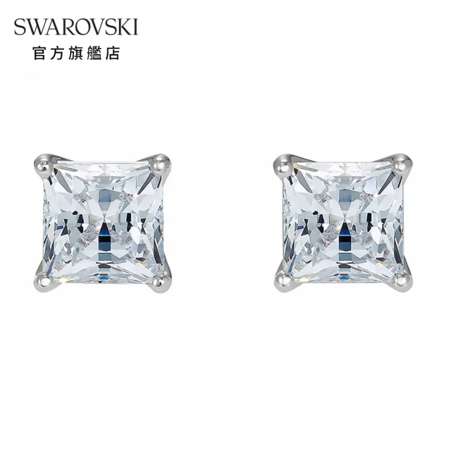 【SWAROVSKI 官方直營】Stilla Attract 耳釘 方形切割 白色 鍍白金色(線上獨家)