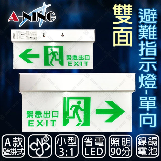 【A-NING】3：1避難方向指示燈-壁掛式 雙面 單向款(LED投光式│C級│居家安全│CNS ISO消防認可)