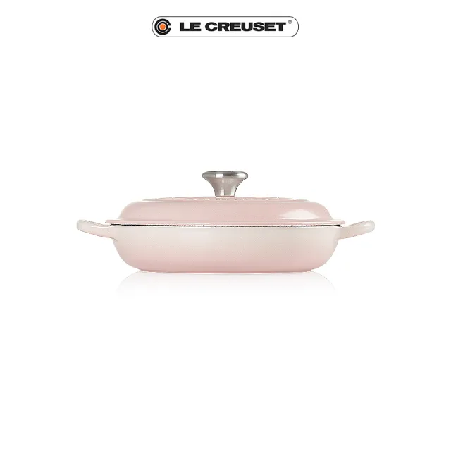 Le Creuset】典藏琺瑯鑄鐵鍋淺底鍋22cm(貝殼粉-鋼頭) - momo購物網