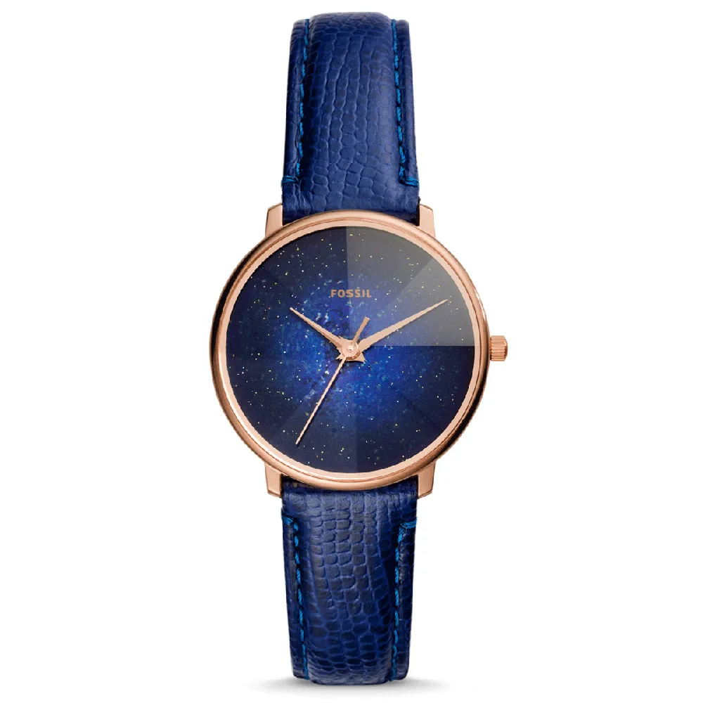 【FOSSIL】星彩稜鏡光壓紋皮革石英腕錶-桃紅/33mm(ES4731)