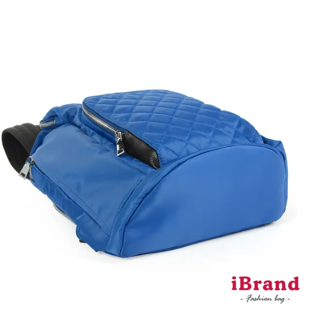 【iBrand】雙11 率性菱格紋後開式防盜尼龍後背包-M(爵士藍)